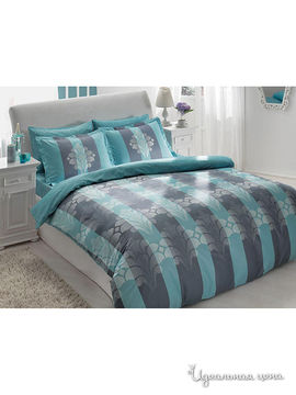 Комплект постельного белья двуспальный Тас, цвет голубой, серый