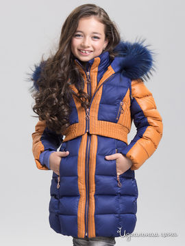 Пальто Bilemi для девочки, цвет синий, оранжевый