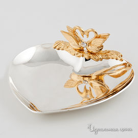 Блюдце для колец с лебедями Swarovski Crystal, цвет золото, 12 см
