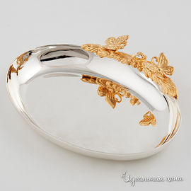 Блюдце для колец овальное с бабочками Swarovski Crystal, цвет золото, 12 см