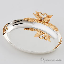 Блюдце для колец овальное с лебедями Swarovski Crystal, цвет золото, 12 см