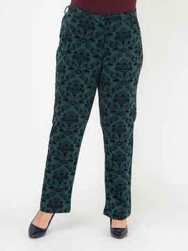 Прямые брюки с принтом флоке Paola Klingel, цвет сине-зеленый, черный, рисунок