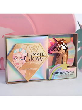 Набор: запечённый хайлайтер и кисть для макияжа Ultimate Glow, Beauty Fox