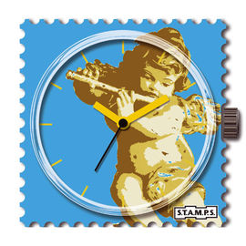Часы настенные Stamps, цвет голубой / коричнево-бежевый