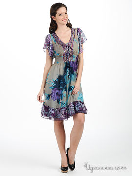 Платье Мультибренд женское, цвет фиолетовый / бежевый / голубой
