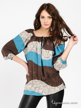 Блуза Argent женская, цвет шоколадный / бежевый / синий