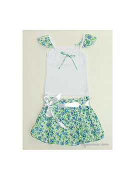 Комплект топ и юбка Figaro для девочки, цвет белый / зеленый