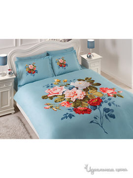 Комплект постельного белья семейный Тас, цвет голубой