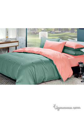 Комплект постельного белья двуспальный Dream time store, зеленый, персиковый