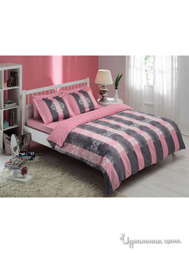 Комплект постельного белья семейный Тас, цвет розовый, серый