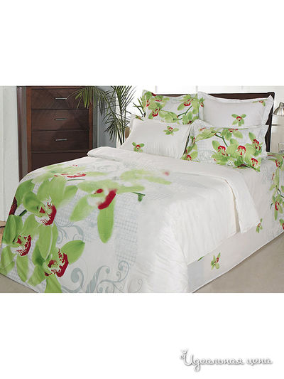 КПБ двуспальный с европростыней Goldtex, цвет белый, зеленый