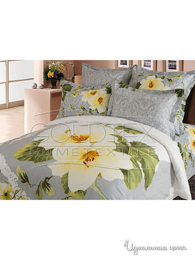 Комплект постельного белья Евро Goldtex, цвет серый, желтый