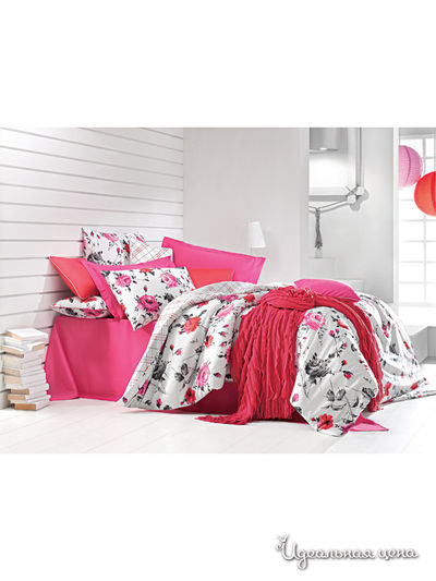 Комплект постельного белья Евро Issimo, цвет белый, фуксия