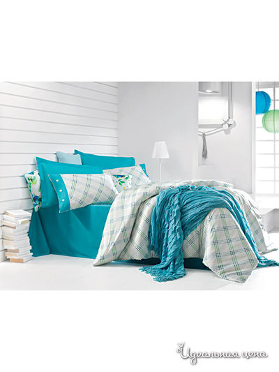 Комплект постельного белья 1,5 спальный Issimo, цвет белый, бирюзовый