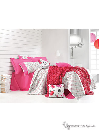 Комплект постельного белья Евро Issimo, цвет белый, фуксия