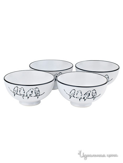 Набор из 4-х пиал, диаметр 11,5 см Elff Decor, цвет белый, черный