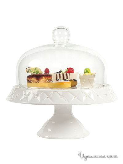 Тортовница со стеклянной крышкой Elff Decor, цвет молочный