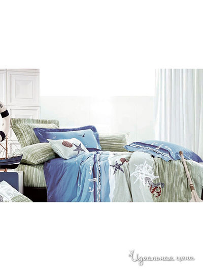 Комплект постельного белья Евро Фаворит-Текстиль, цвет синий, зеленый