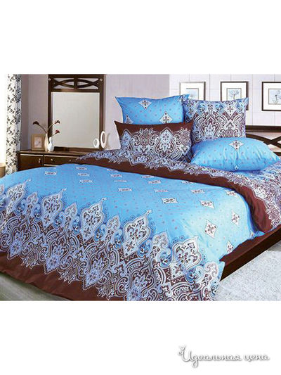 Комплект постельного белья Евро Shinning Star, цвет голубой, коричневый