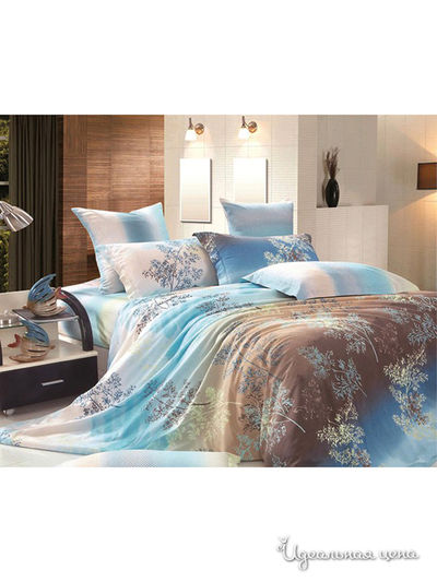 Комплект постельного белья 2-х спальный Shinning Star, цвет белый, голубой, коричневый