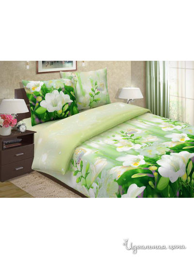 Комплект постельного белья 1,5 спальный Традиция Текстиля, цвет зеленый, белый