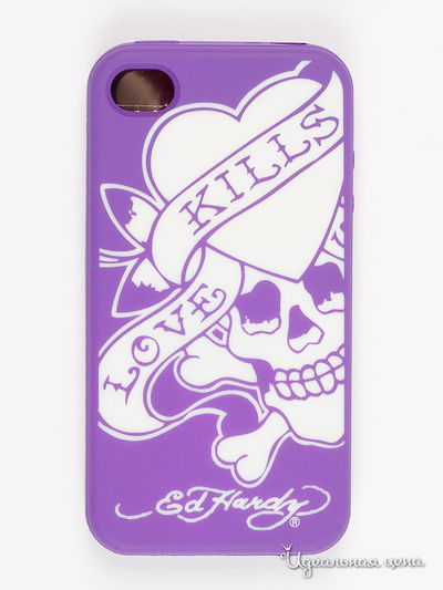 Чехол для IPHONE 4G, 4S Ed Hardy, цвет фиолетовый, белый