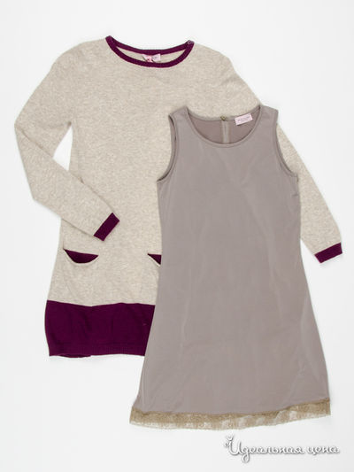 Платье Monnalisa, цвет бежевый, бордовый