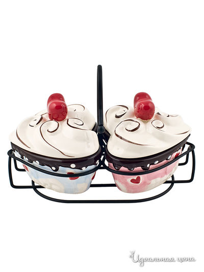 Набор баночек на металлической подставке, 2 шт Elff Decor, цвет розовый, голубой, коричневый