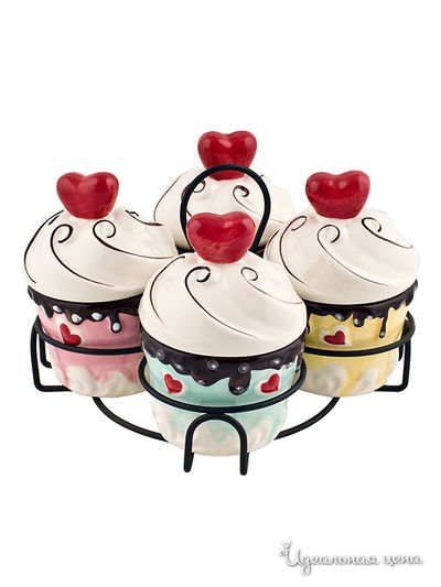 Набор банок на металлической подставке, 4 шт Elff Decor, цвет Мультиколор