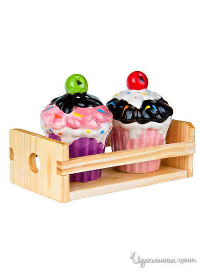 Солонка и перечница на деревянной подставке Elff Decor, цвет розовый, фиолетовый