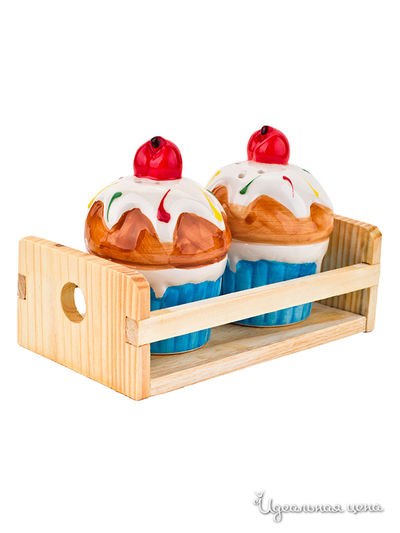 Солонка и перечница на деревянной подставке Elff Decor, цвет голубой