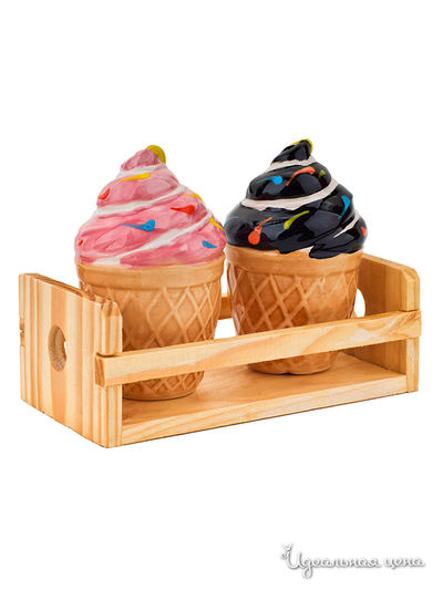 Солонка и перечница на деревянной подставке Elff Decor, цвет розовый, коричневый