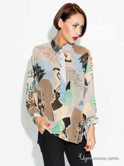 Блуза Ironi, цвет голубой, зеленый, коричневый