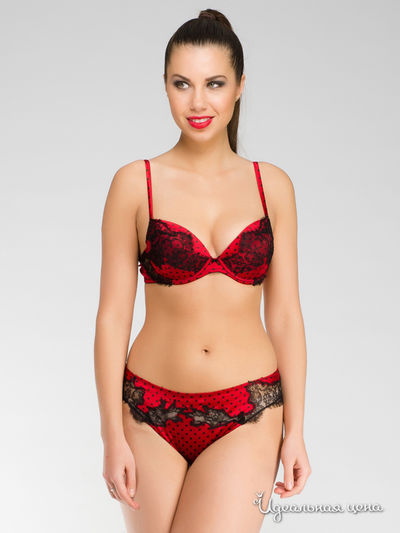 Комплект, бюстгальтер и трусы Cotton Club, цвет красный, черный