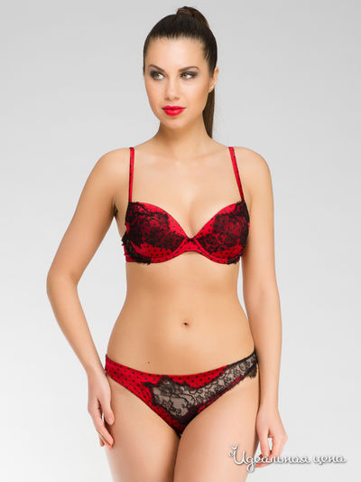 Комплект, бюстгальтер и трусы Cotton Club, цвет красный, черный