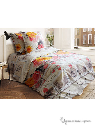 Комплект постельного белья евро, наволочка 70х70 см Блакiт, цвет розовый, оранжевый, бежевый