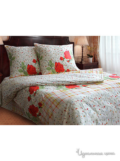 Комплект постельного белья 1,5-спальный, 50*70 см Блакiт, цвет красный, молочный