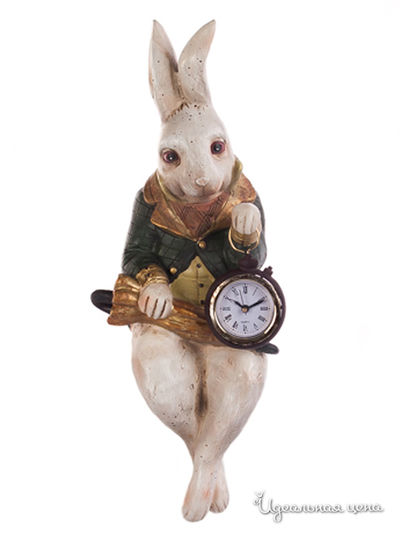 Статуэтка "Кролик с часами" PetitJardin, цвет бежевый, зеленый