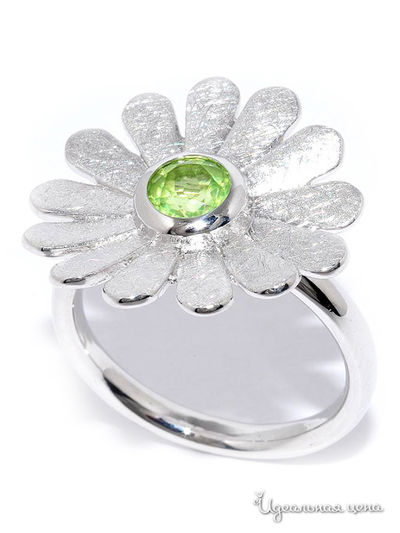 Кольцо SILVER-WINGS, цвет зеленый