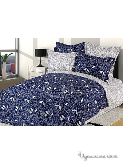 Комплект постельного белья Евро Goldtex, цвет синий, молочный