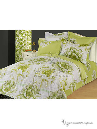 Комплект постельного белья Евро Goldtex, цвет салатовый, молочный