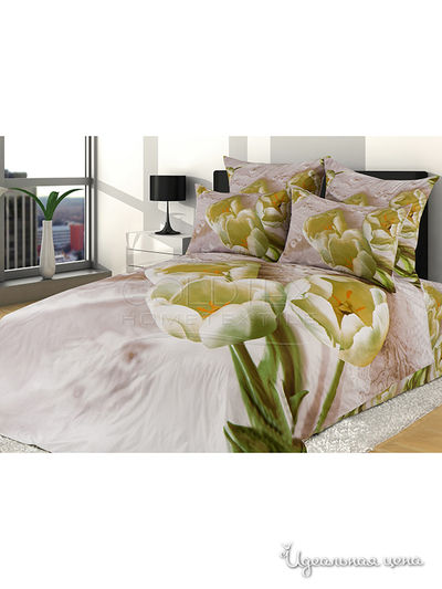 Комплект постельного белья евро Goldtex, цвет бежевый, зеленый