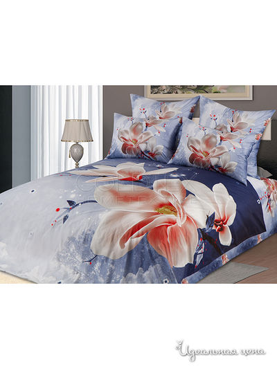 Комплект постельного белья евро Goldtex, цвет синий, красный