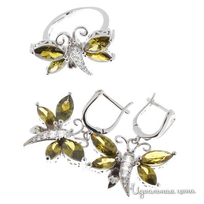 Комплект украшений Эсмеральда, цвет серебряный, салатовый