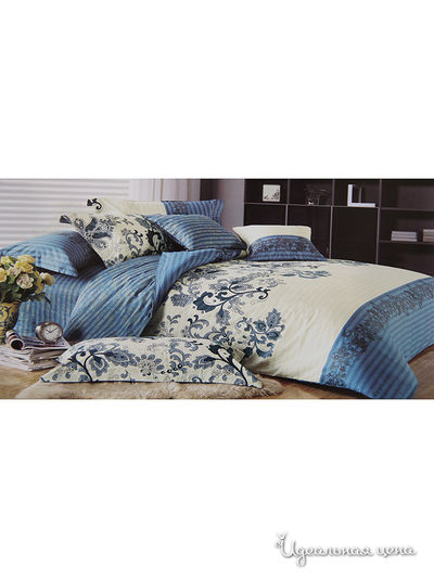 Комплект постельного белья 1,5-спальный Танаис, цвет синий, молочный