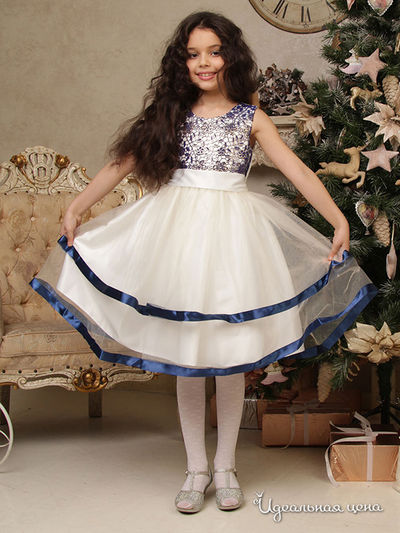 Платье Красавушка, цвет синий, кремовый