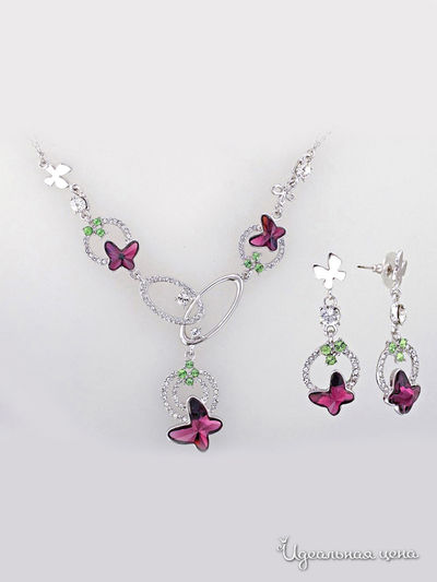 Комплект украшений Bijou Tresor, цвет серебряный, бордовый, зеленый