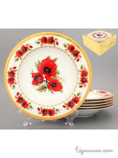 Набор суповых тарелок, 21,5 см, 6 предметов Элан галерея, цвет красный, белый