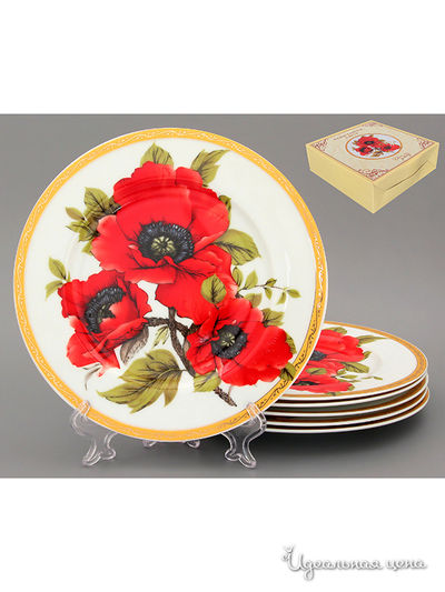 Набор тарелок, 19 см, 6 предметов Элан галерея, цвет красный, белый