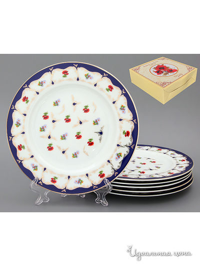 Набор тарелок, 19 см, 6 предметов Elan Gallery, цвет синий, белый